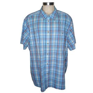 Kingsize Men's 4X  Shirt Short Sleeve Blue Plaid Pockets Button Up READ